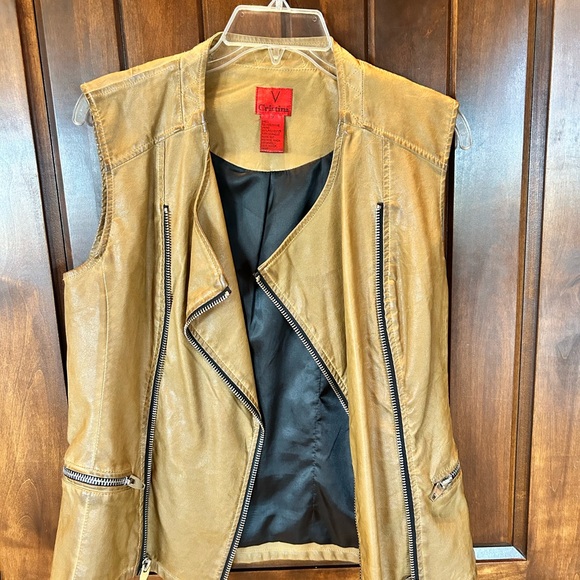 Christina Jackets & Blazers - Christina Tan Leather Sleeveless Moto Vest